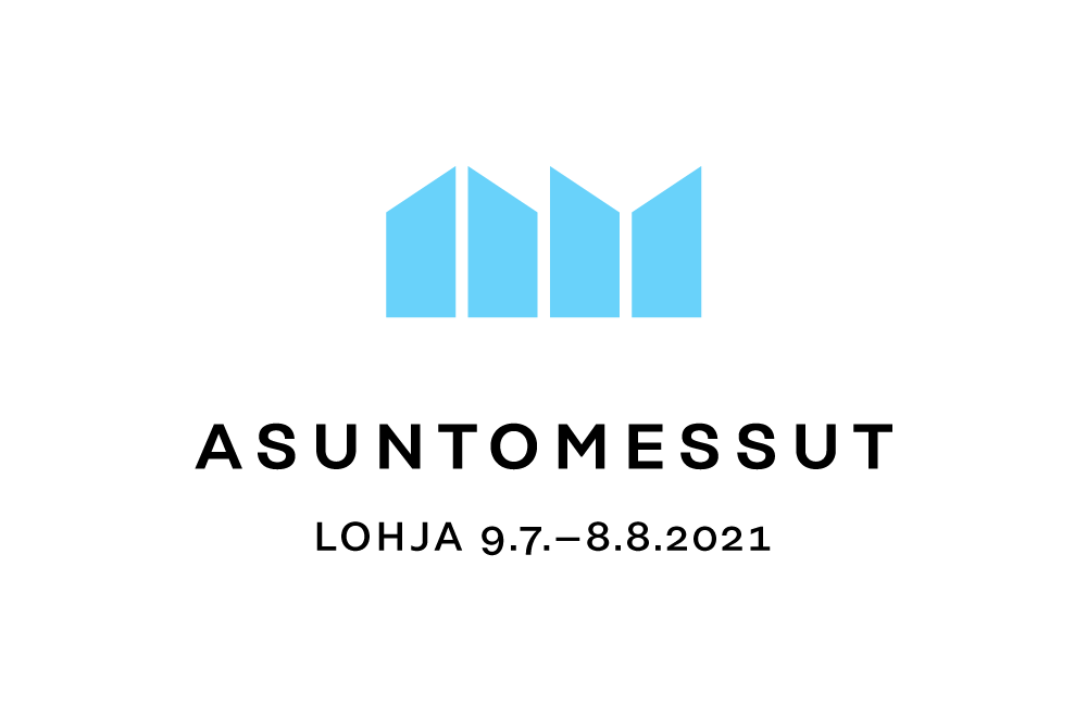 Asuntomessut Lohjalla -logo, jossa on vaaleansinisellä talojen siluetteja ja niiden alla mustalla teksti 